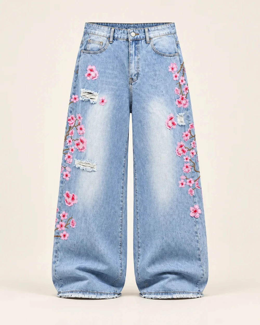 Sakura Embroidered Baggy Jeans