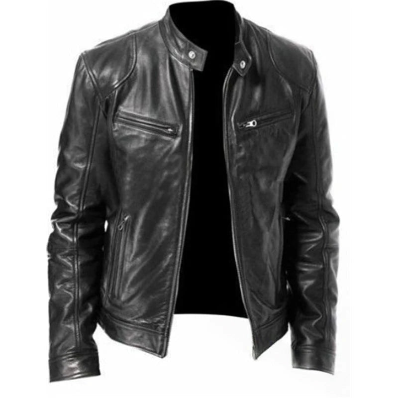 PU Leather Stand-Collar Zip-Up Jacket