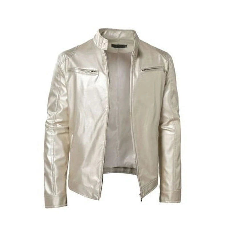 PU Leather Stand-Collar Zip-Up Jacket