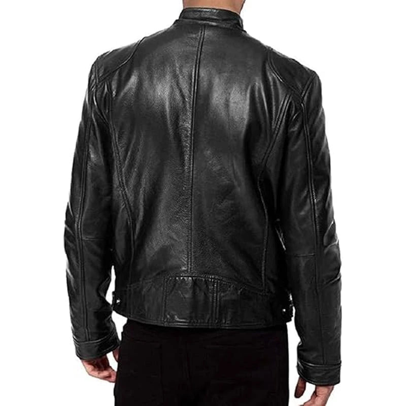 PU Leather Stand-Collar Zip-Up Jacket