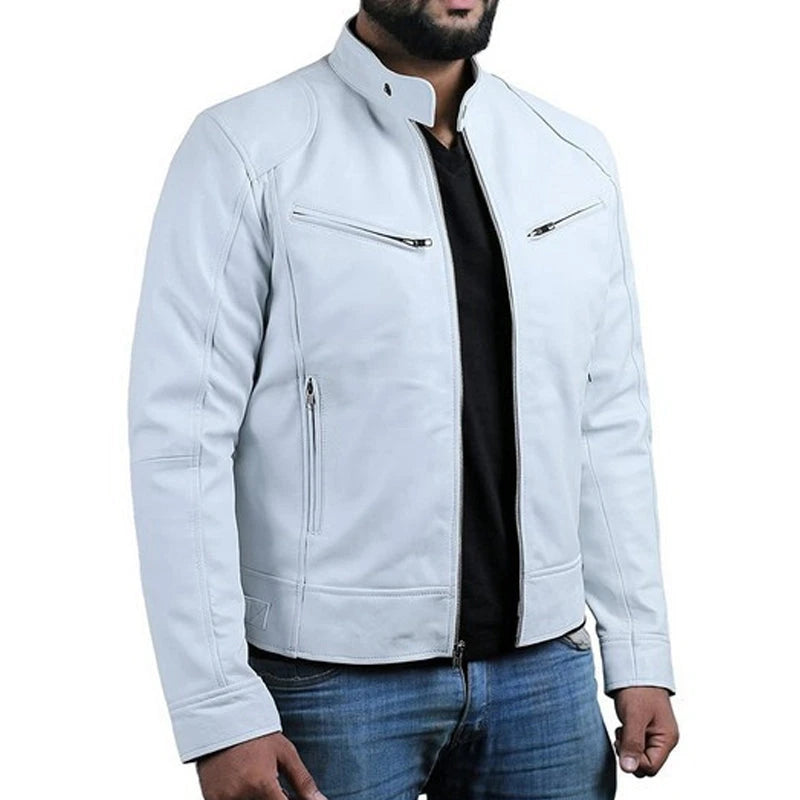 PU Leather Stand-Collar Zip-Up Jacket