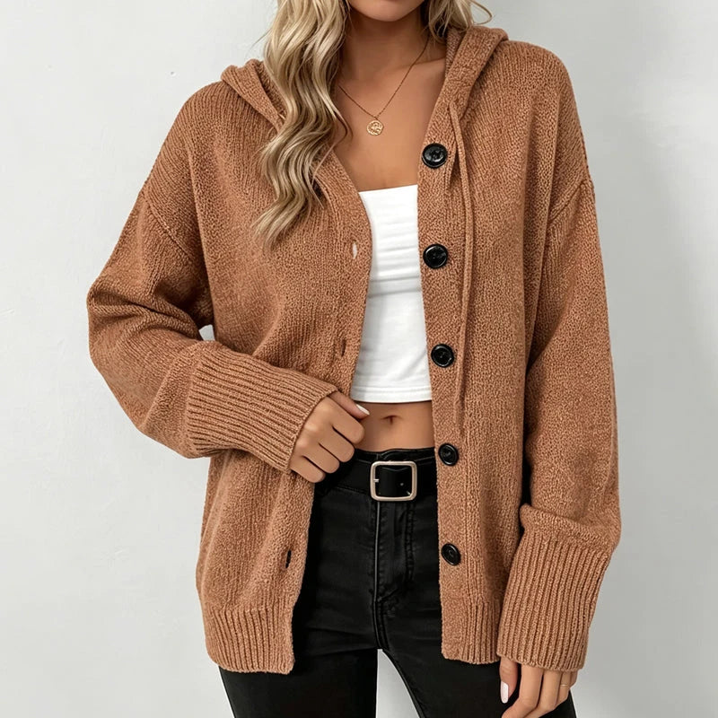 🧶Women's Hooded Button-Up Knit Cardigan