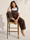 Plus Size Leopard Print Wide-Leg Jumpsuit with Adjustable Shoulder Ties