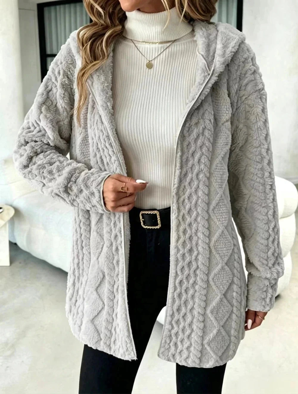 Fuzzy Sherpa Hooded Cardigan