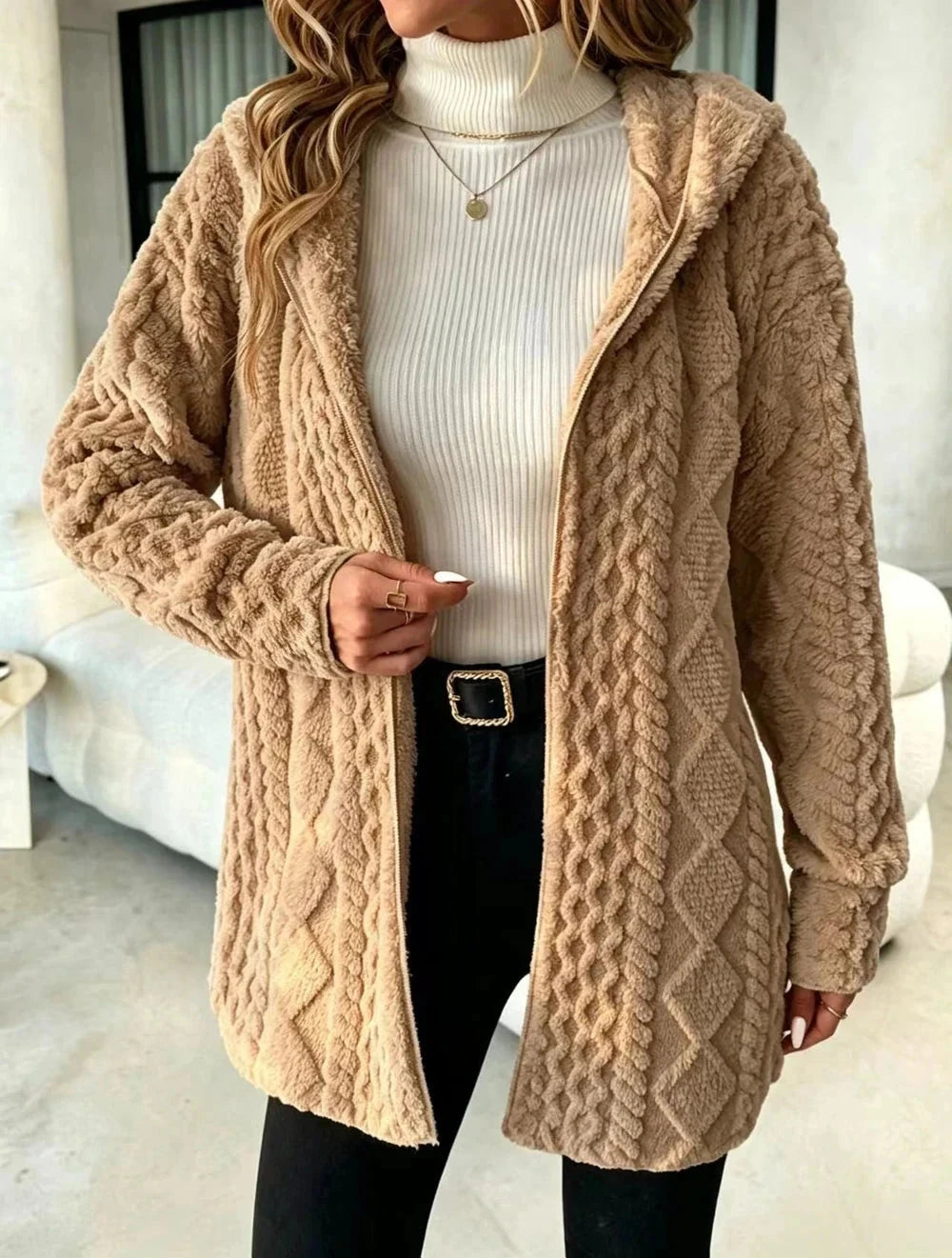 Fuzzy Sherpa Hooded Cardigan