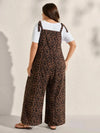 Plus Size Leopard Print Wide-Leg Jumpsuit with Adjustable Shoulder Ties