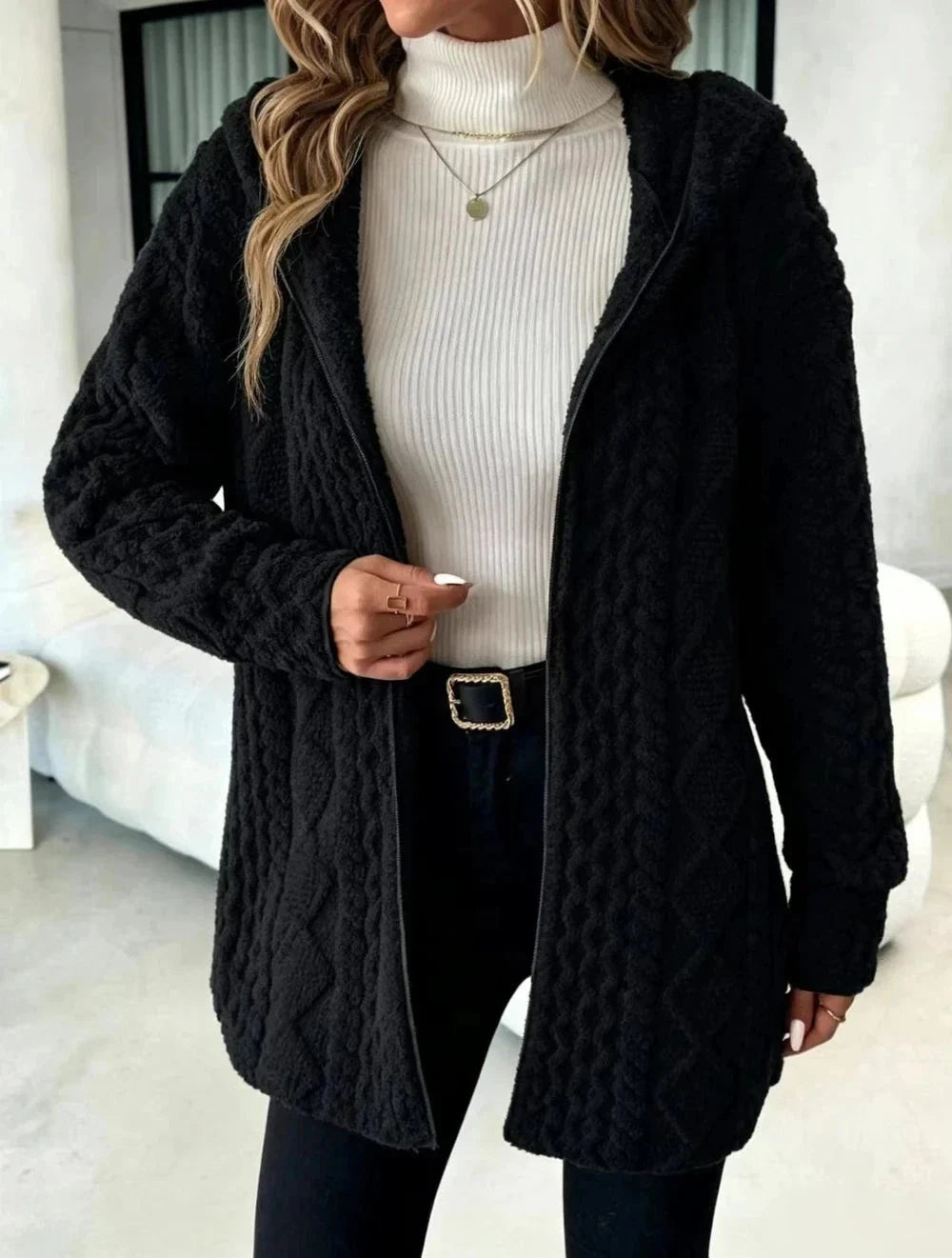 Fuzzy Sherpa Hooded Cardigan