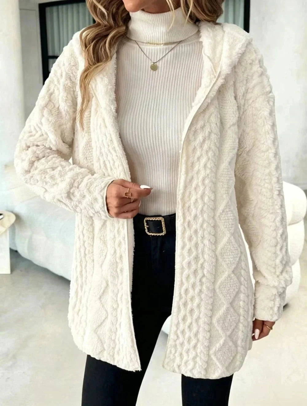 Fuzzy Sherpa Hooded Cardigan