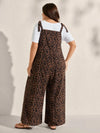 Plus Size Leopard Print Wide-Leg Jumpsuit with Adjustable Shoulder Ties