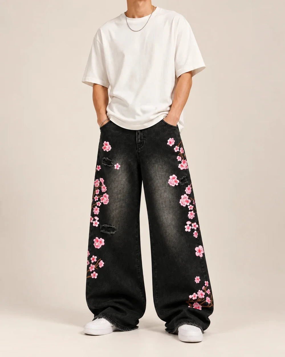 Sakura Embroidered Baggy Jeans